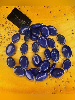 Cookie Lee Deep Blue Oval Jemstone 3pc Bracelet